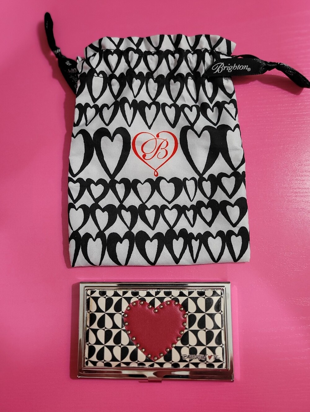 Brighton Look Of Love Metal Card Case With Storage Bag New (1681)